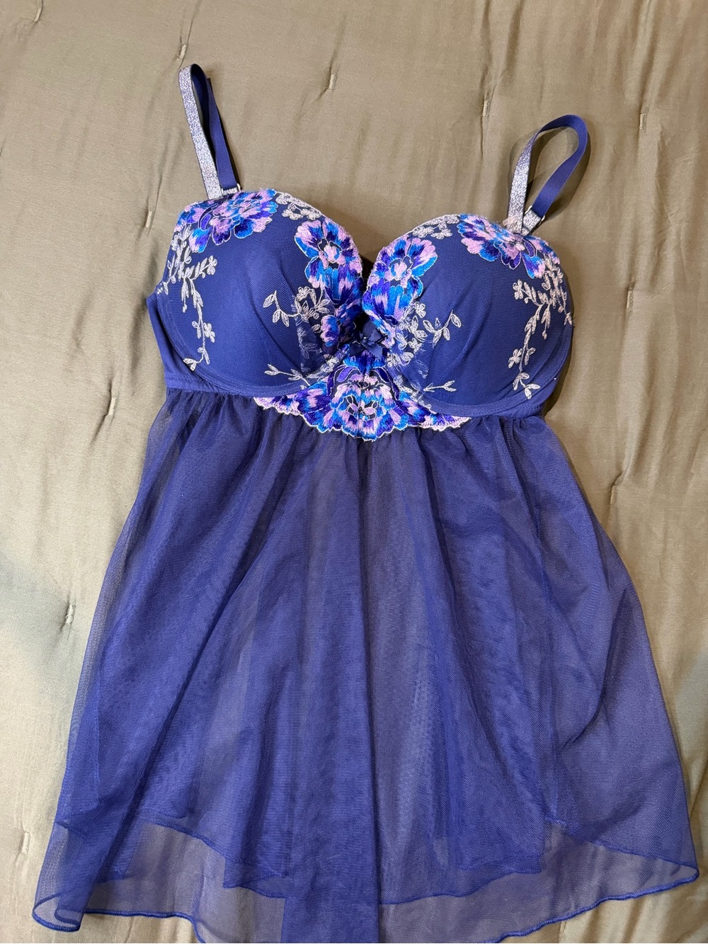Victoria's Secret Purple Floral Embroidered Babydoll Chemise